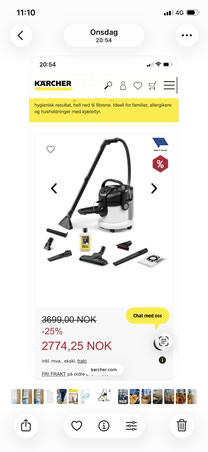 Kärcher tepperenser/ tekstilrenser  støvsuger med tilbehør leies ut