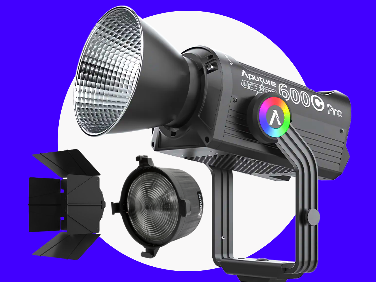 Aputure 600c pro rgbww led light + f10 fresnel + barn doors