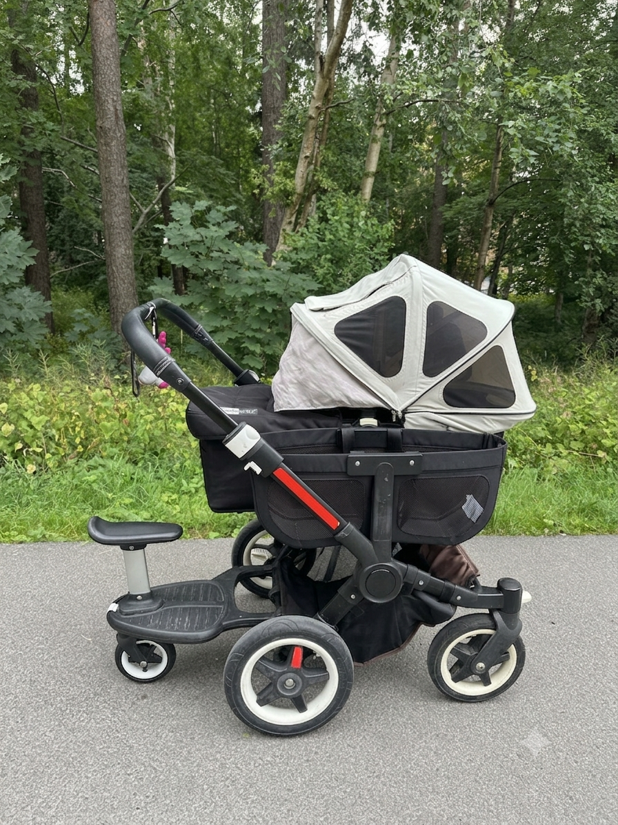 Bugaboo donkey 3 – syskonvagn/tvillingvagn med ståbräda uthyres | flexibel barnvagn för 1–3 barn