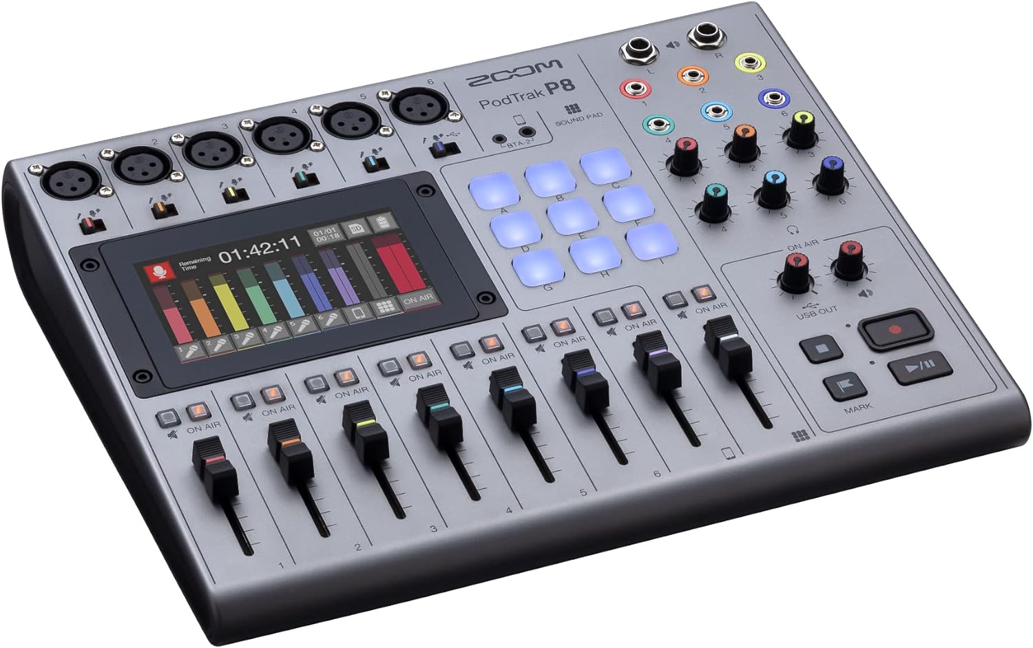 Zoom podtrak p8 recorder (x1) and shure sm7b podcast mic (x4)