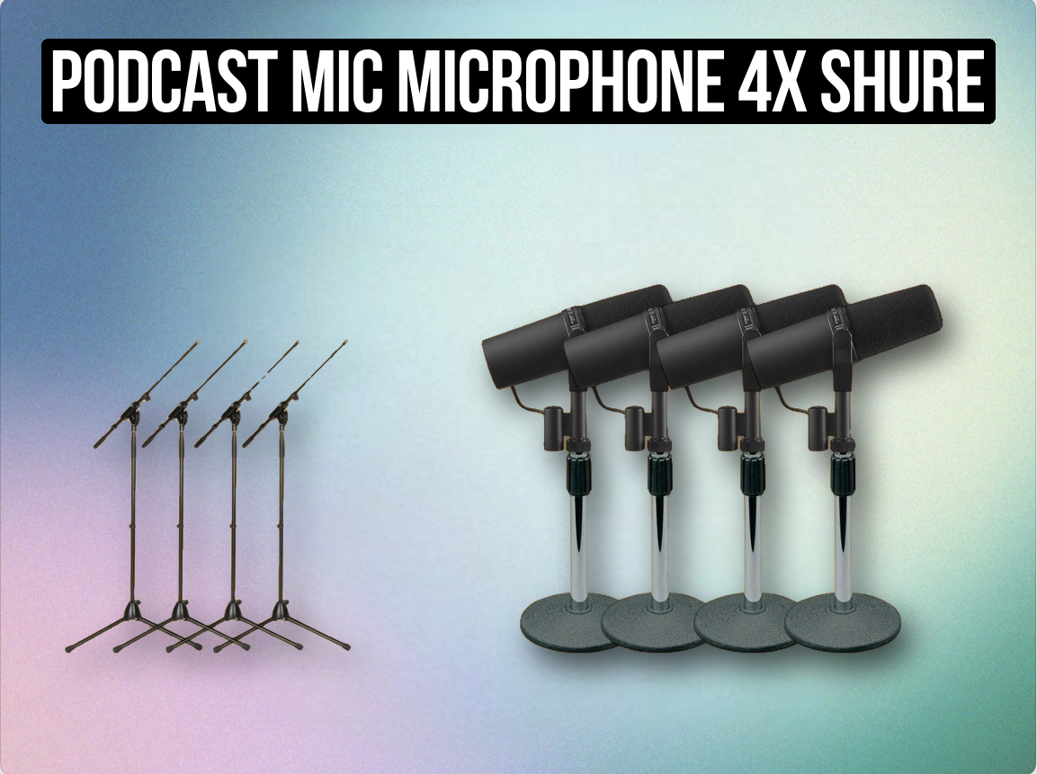 Podcast mic microphone 4x shure sm7b + stands + 4x xlr setup interview broadcast 