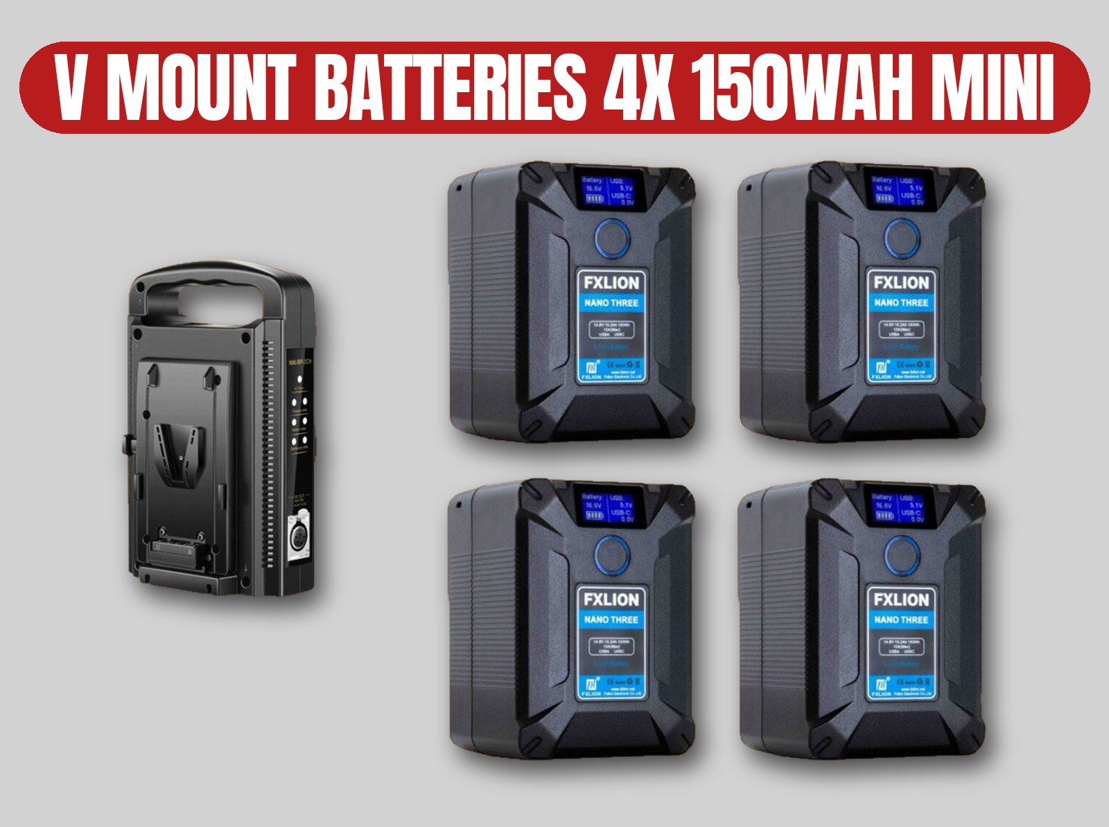 Flexion mini v-mount batteries 4x 150wh | dual charger