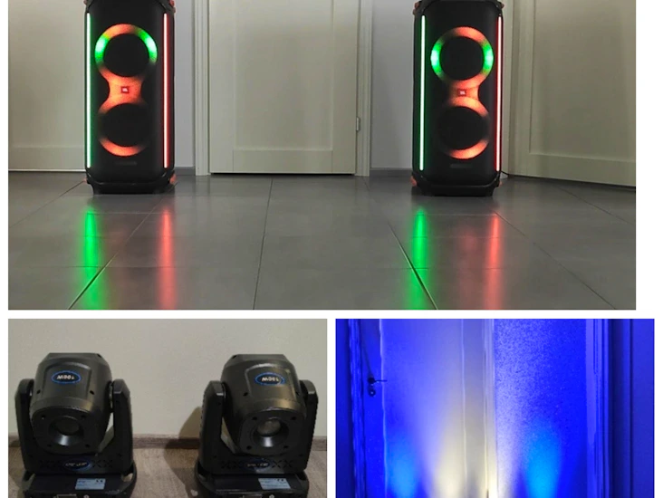 Bilepaketti 1; 2x jbl partybox 710, 4x rgbw spotit, 2x moving headit.
