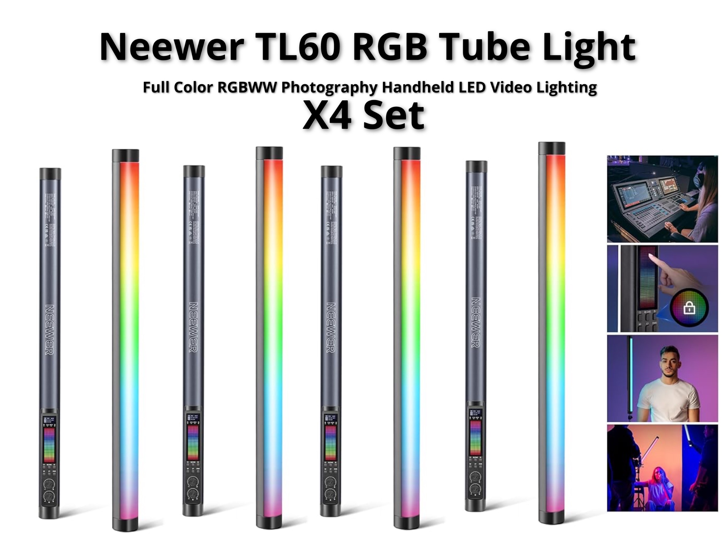 Neewer tl60 rgb tube light x4 set 