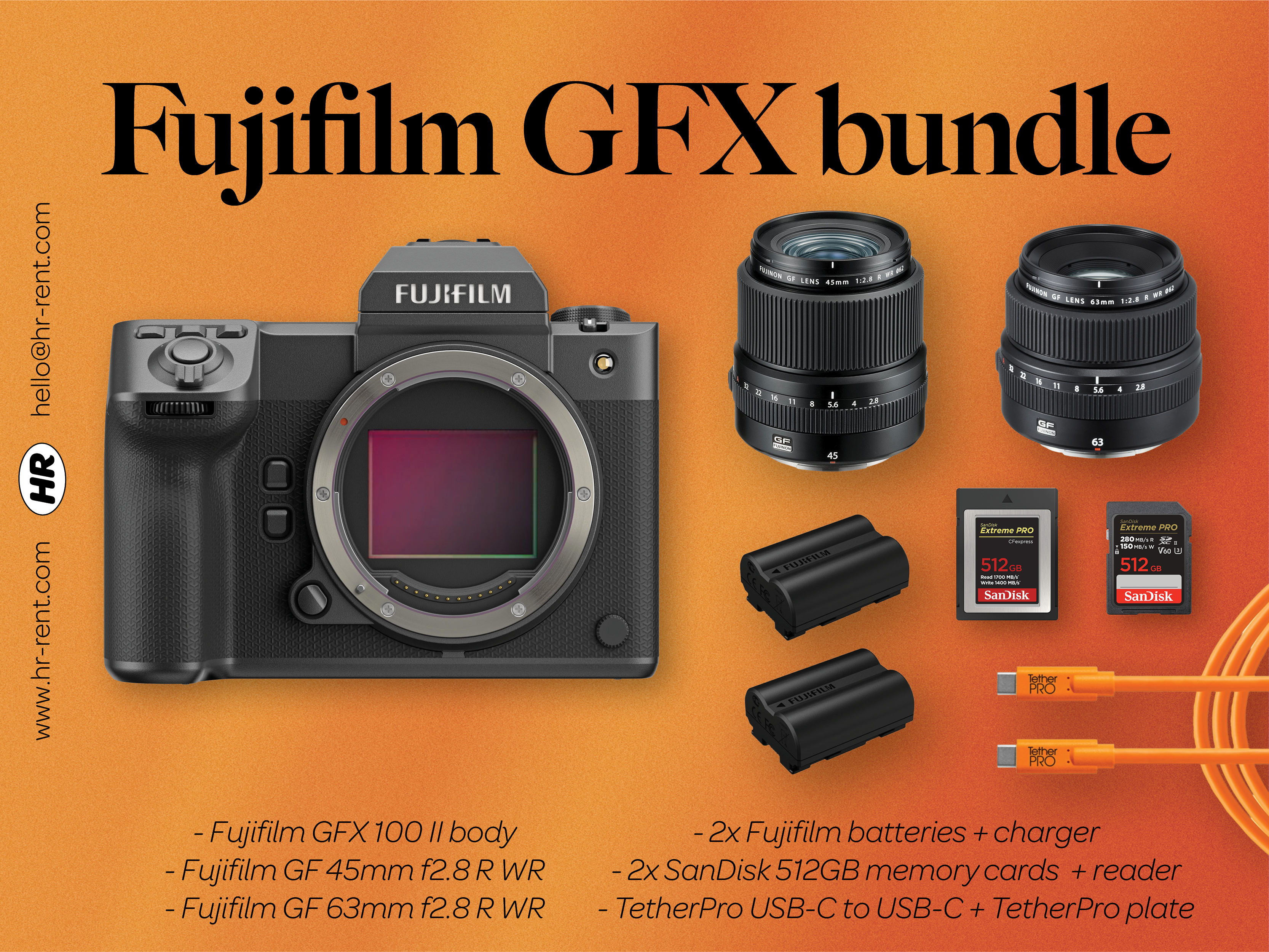 Fuji fujifilm gfx 100 ii medium format + gf 45mm f2.8 + gf 63mm f2.8 lenses