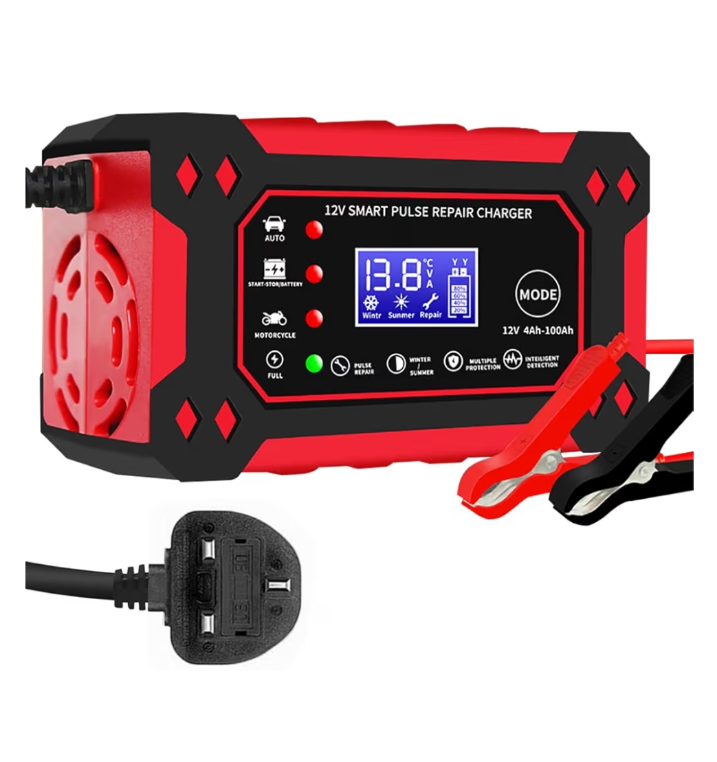 Car battery charger 12v 6-amp fully automatic smart charger and maintainer, car battery repair and desulfator for cars boat motorcycle lawn mower rv atv suv snowmobile