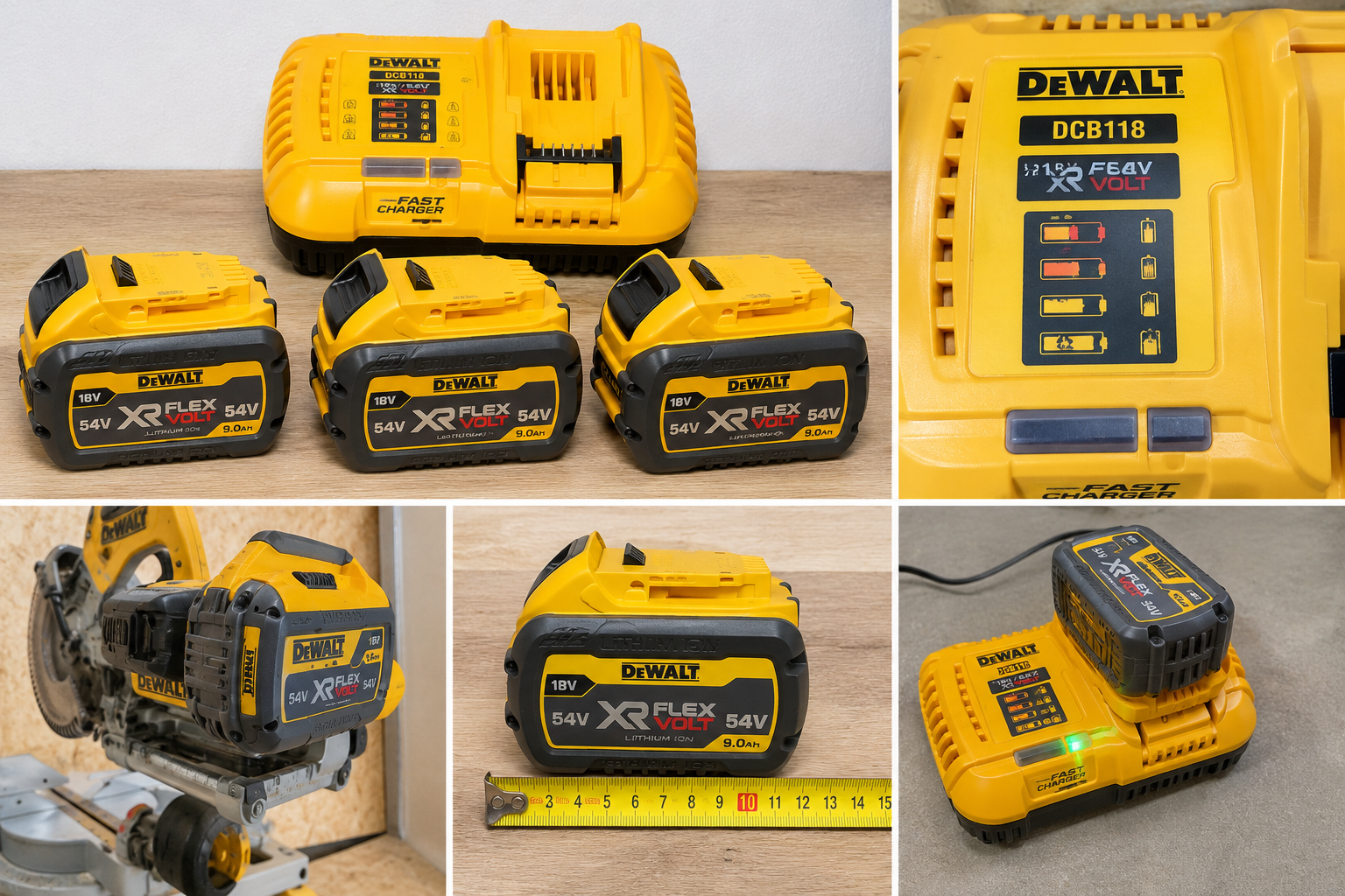 Dewalt flexvolt 9ah batteripaket + snabbladdare dcb118 – 3 batterier