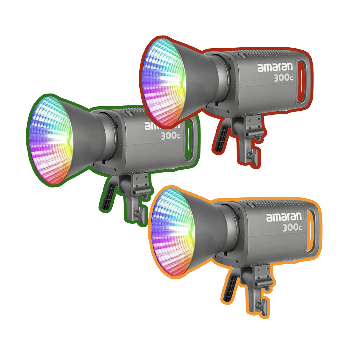 3x aputure amaran 300c 300w rgbww led video continuous 