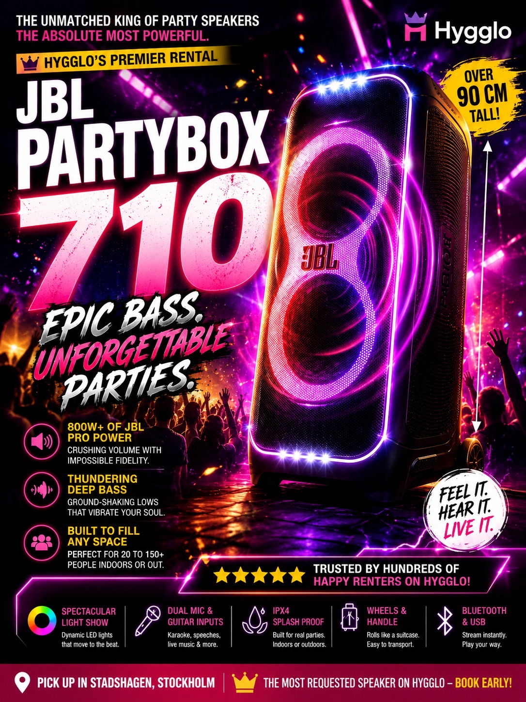 Jbl partybox 710 – 800w jbl pro sound | perfekt för student, bröllop & fest