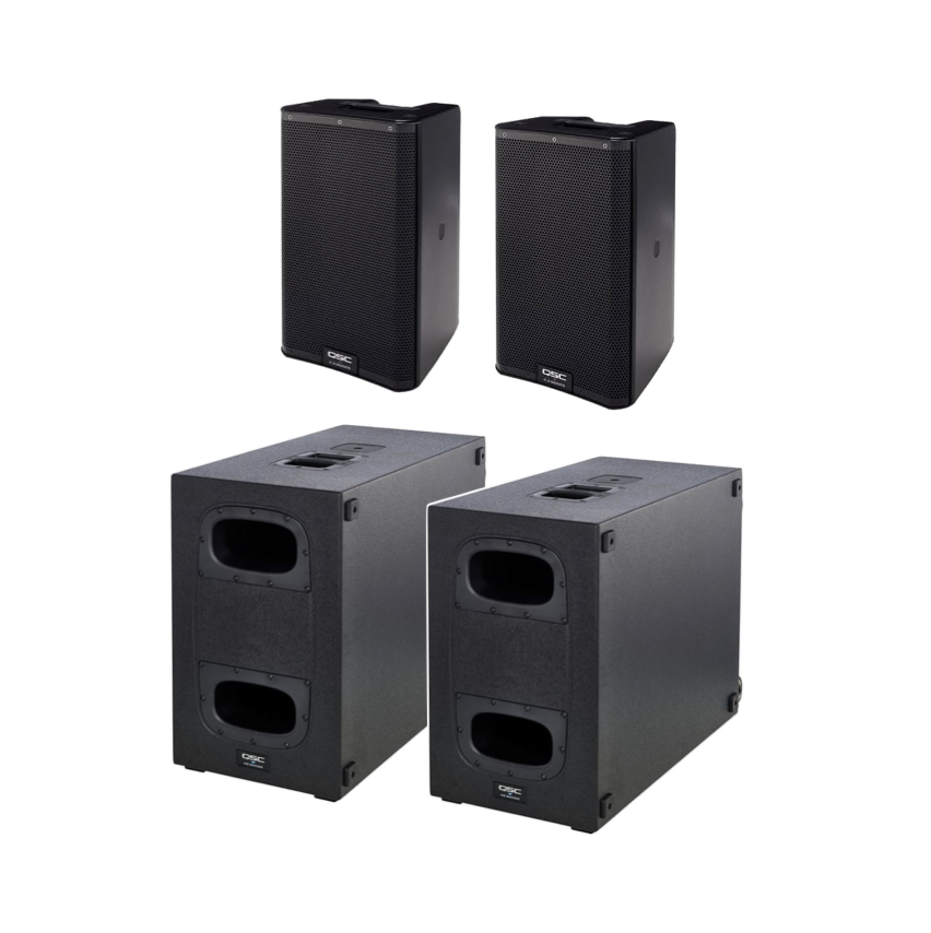 8000w speaker package 2x 8” active pa speakers  2x8” subwoofer bass ( qsc k8.2 +