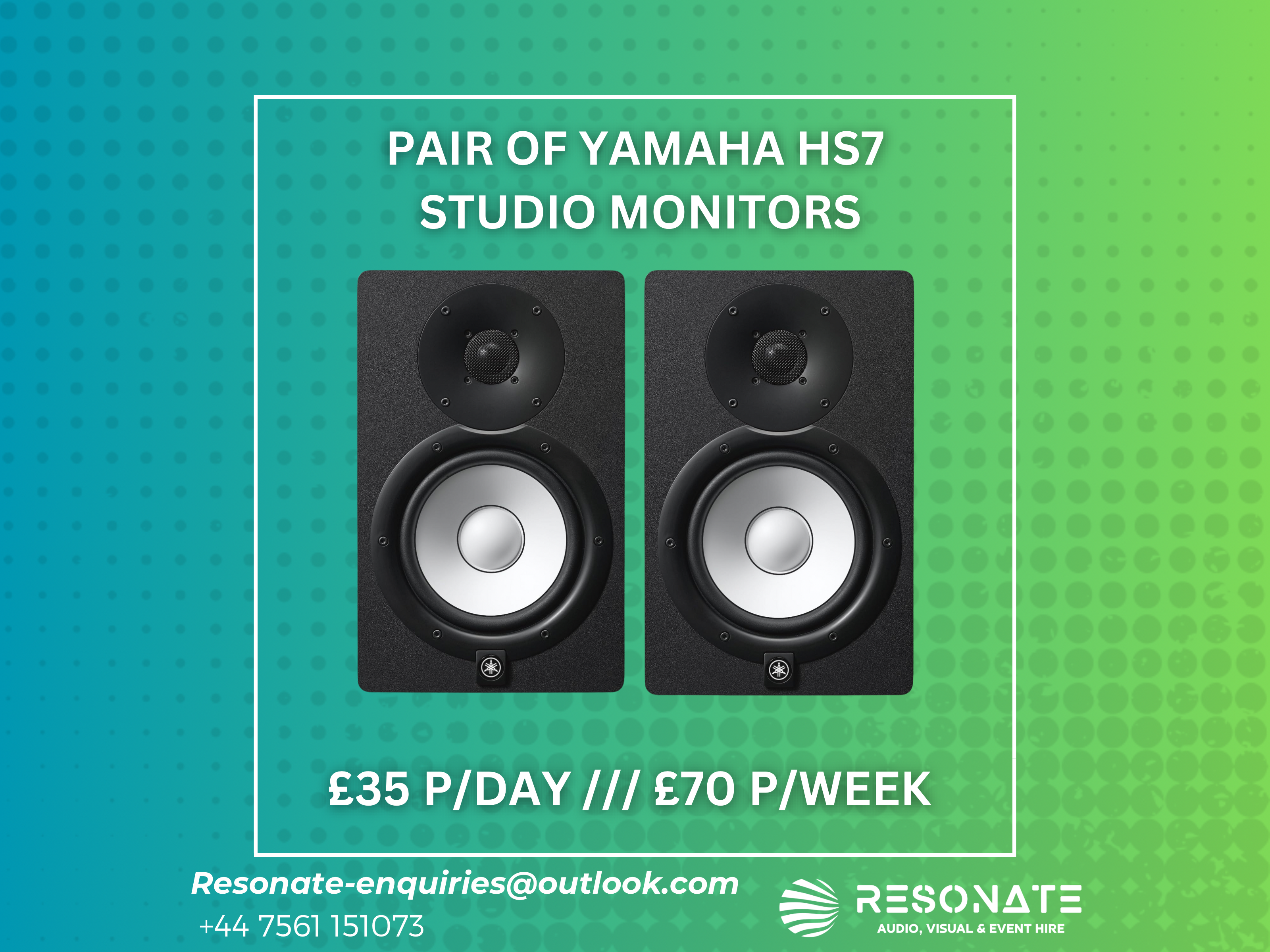 Pair of yamaha hs7 studio monitors