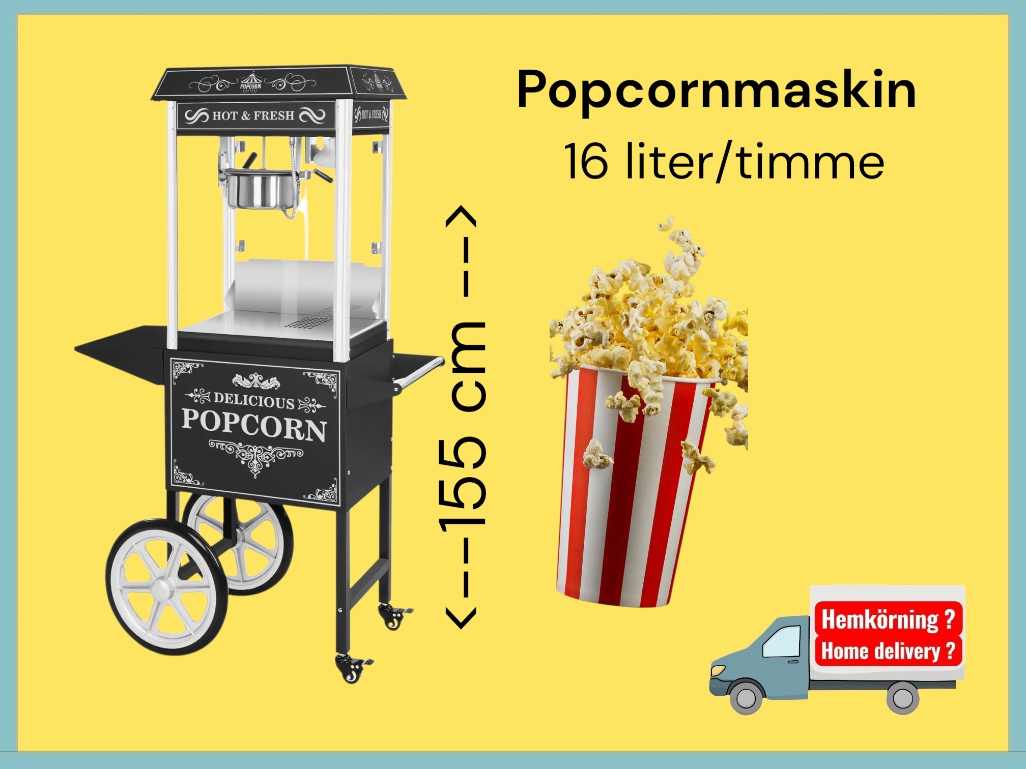 Stor popcornvagn till bröllop,kalas eller fest (dygnshyra )