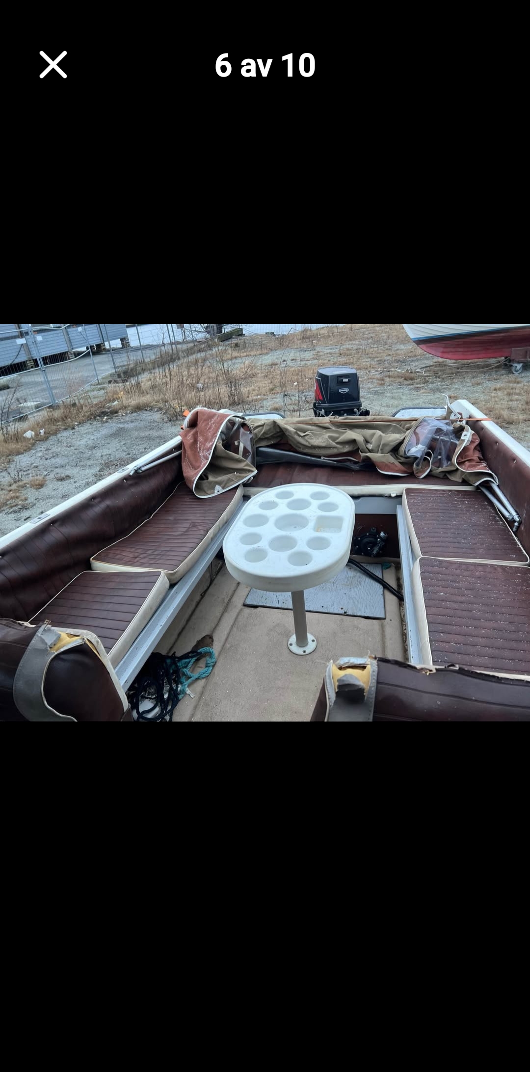 Rana 17 eldre model med 30hk påhengsmotor litt fiskeutstyr i båten 