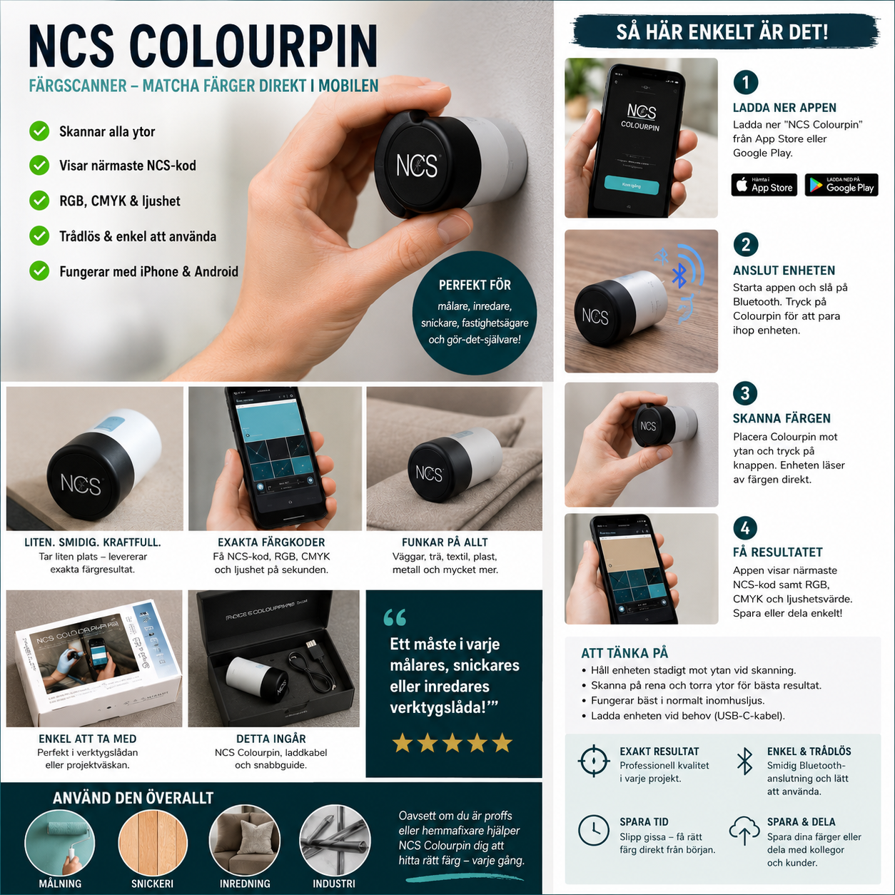 Ncs colourpin – färgscanner / färgläsare för mobil