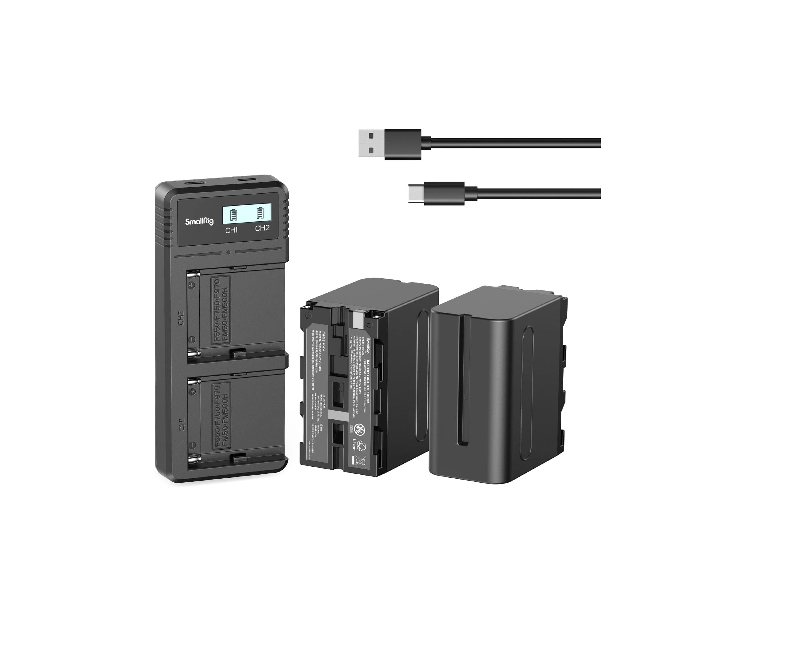 Smallrig np-f970 battery and charger 7800mah for sony 2-pack dual usb port
