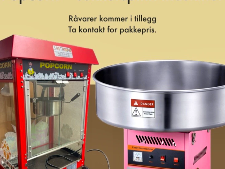 Pakke med sukkerspinnmaskin og popcornmaskin