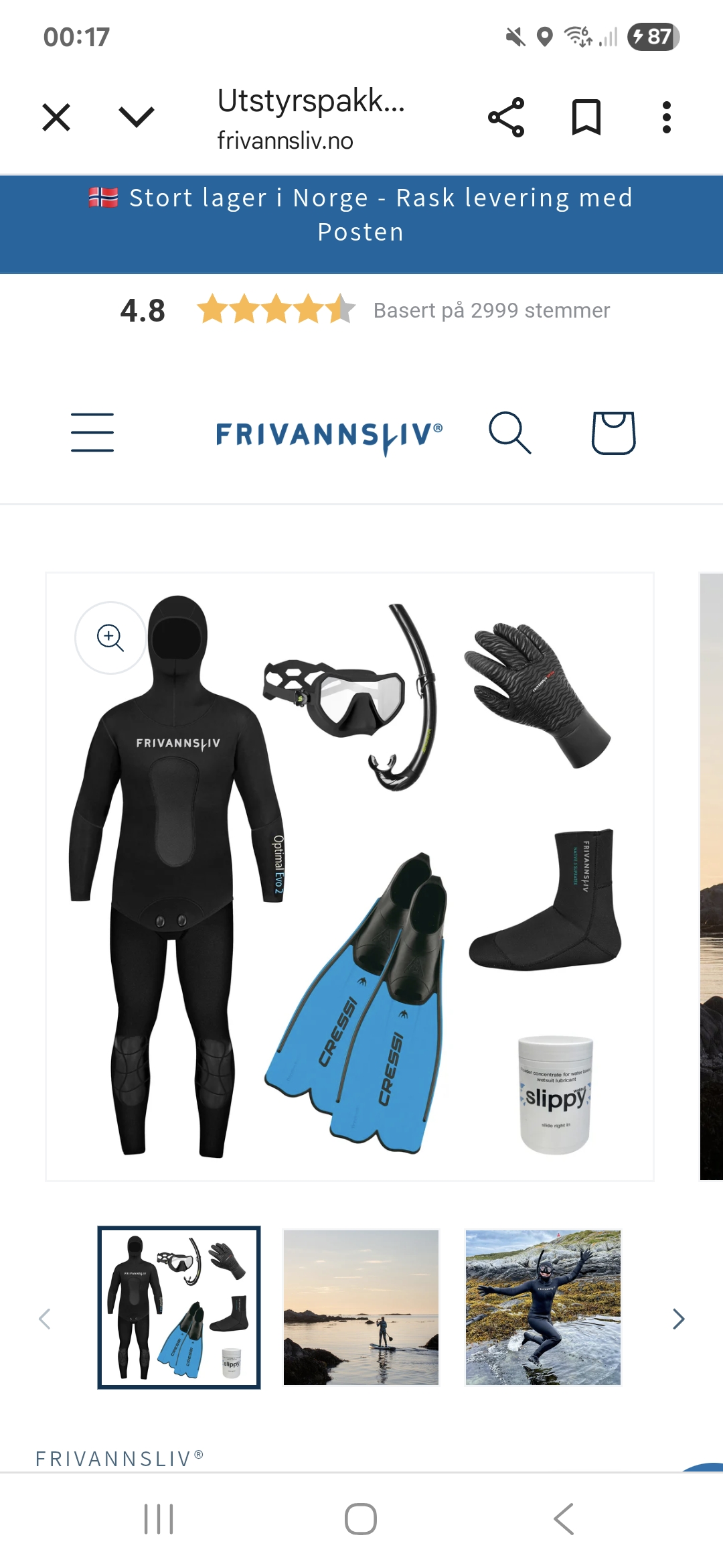 Optimal evo 2 size 4/ l  våtdrakt til snorkling eller fridykking