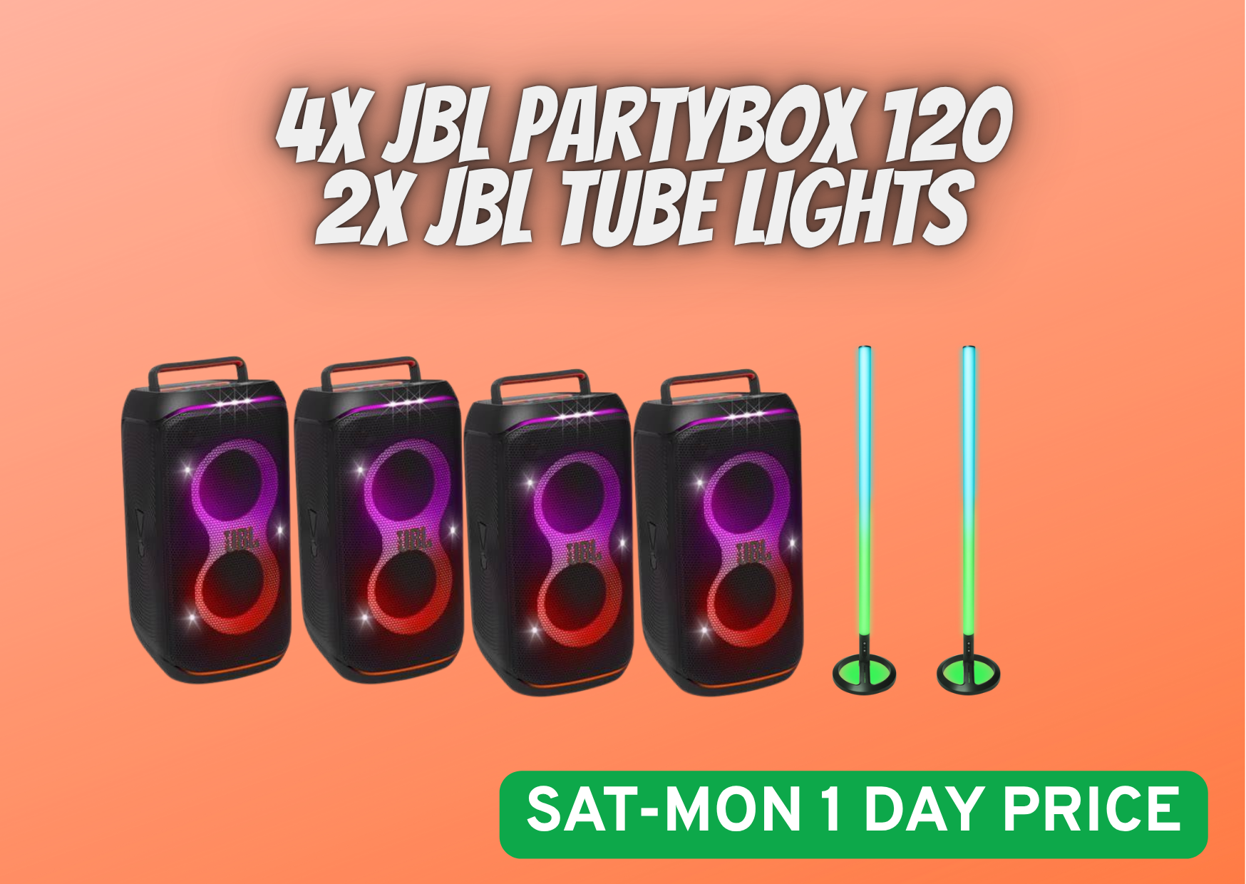 4x jbl partybox club 120 speaker bluetooth wifi wireless + 2x jbl tube lights