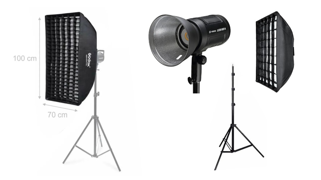 Led videoljus med stor softbox & stativ