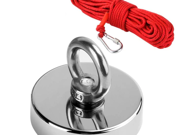 Fiskemagnet / neodymmagnet, 150 kg med 10 meter tau og karabinkrok
