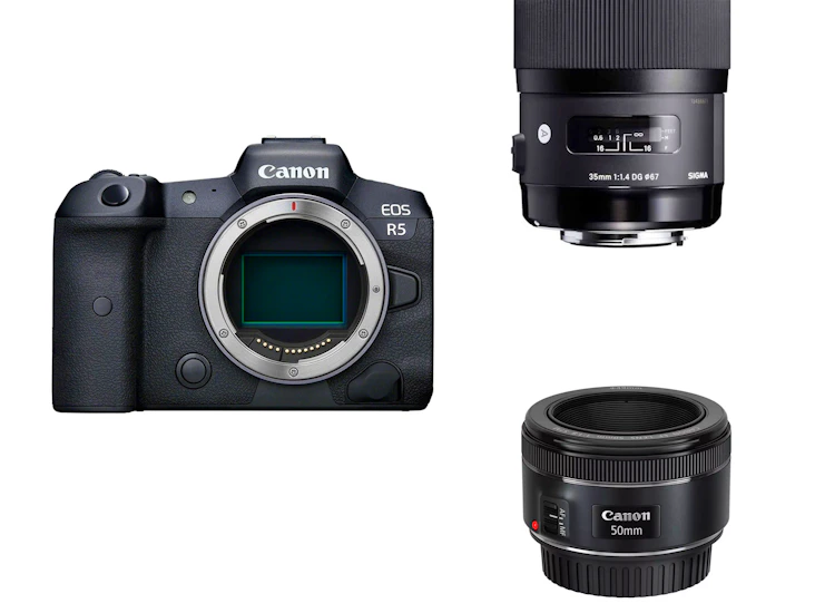 Canon r5 with sigma 35mm f1.4 and canon 50mm f1.8 (with rf to ef mount)
