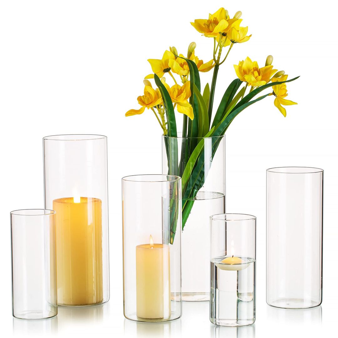 Candle and flower glass vase set 6 decorative vases 