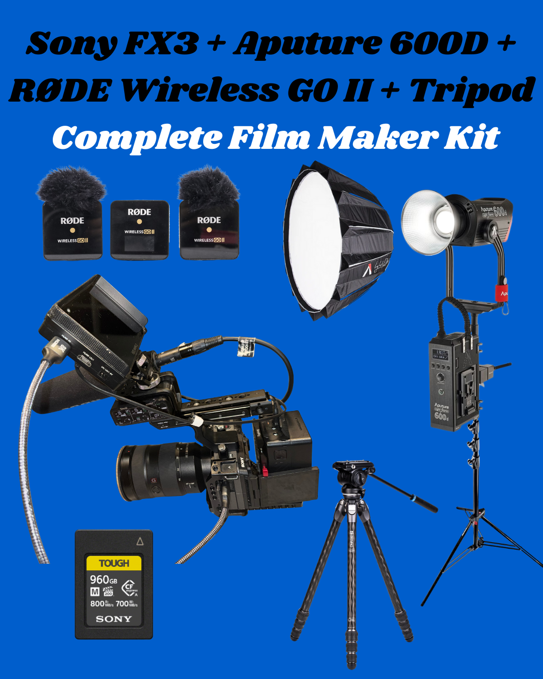Sony fx3 kit package (gm 24-70 lens) + aputure 600d + røde wireless go ii +