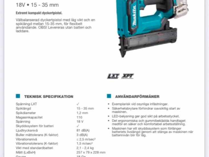 Makita dyckertpistol dfn350 18v