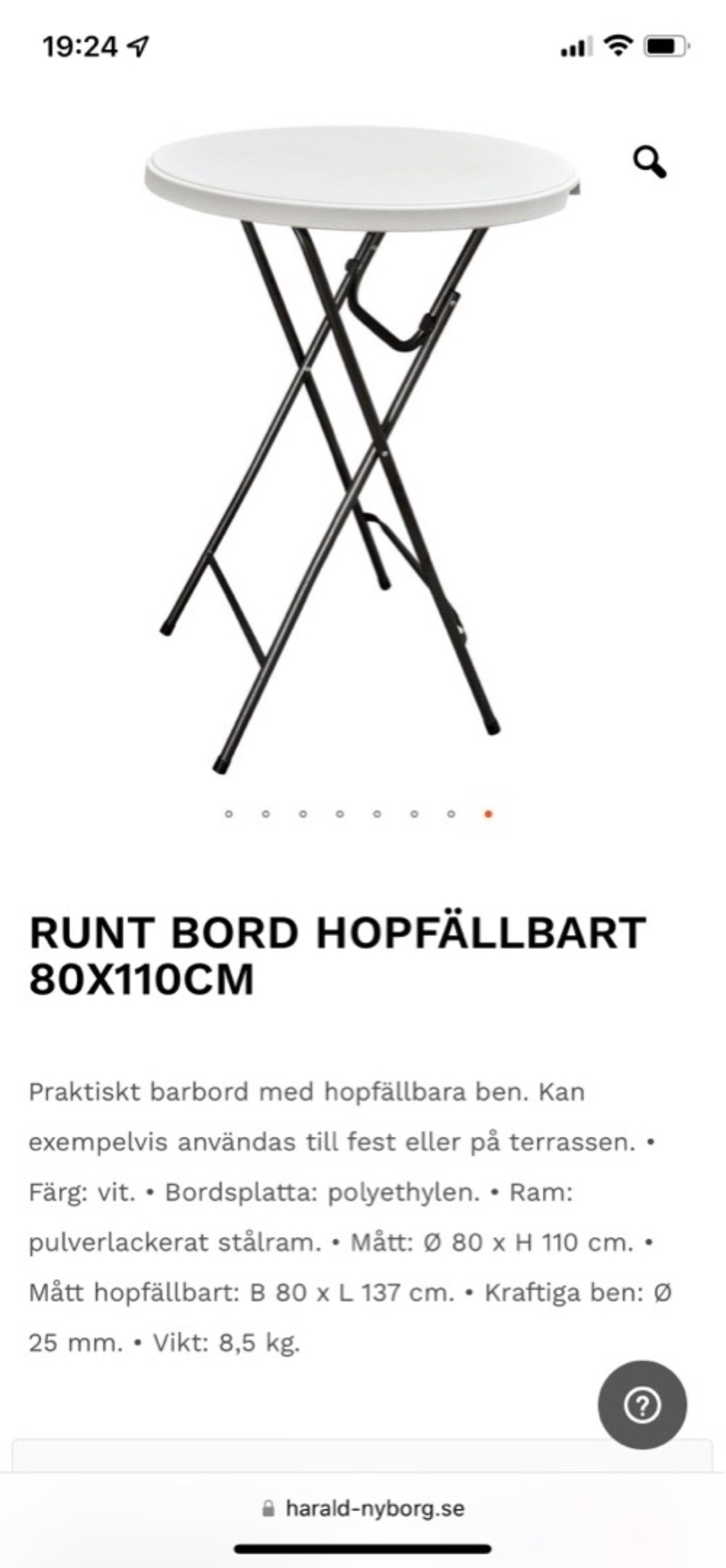 Runt bord hopfällbart 