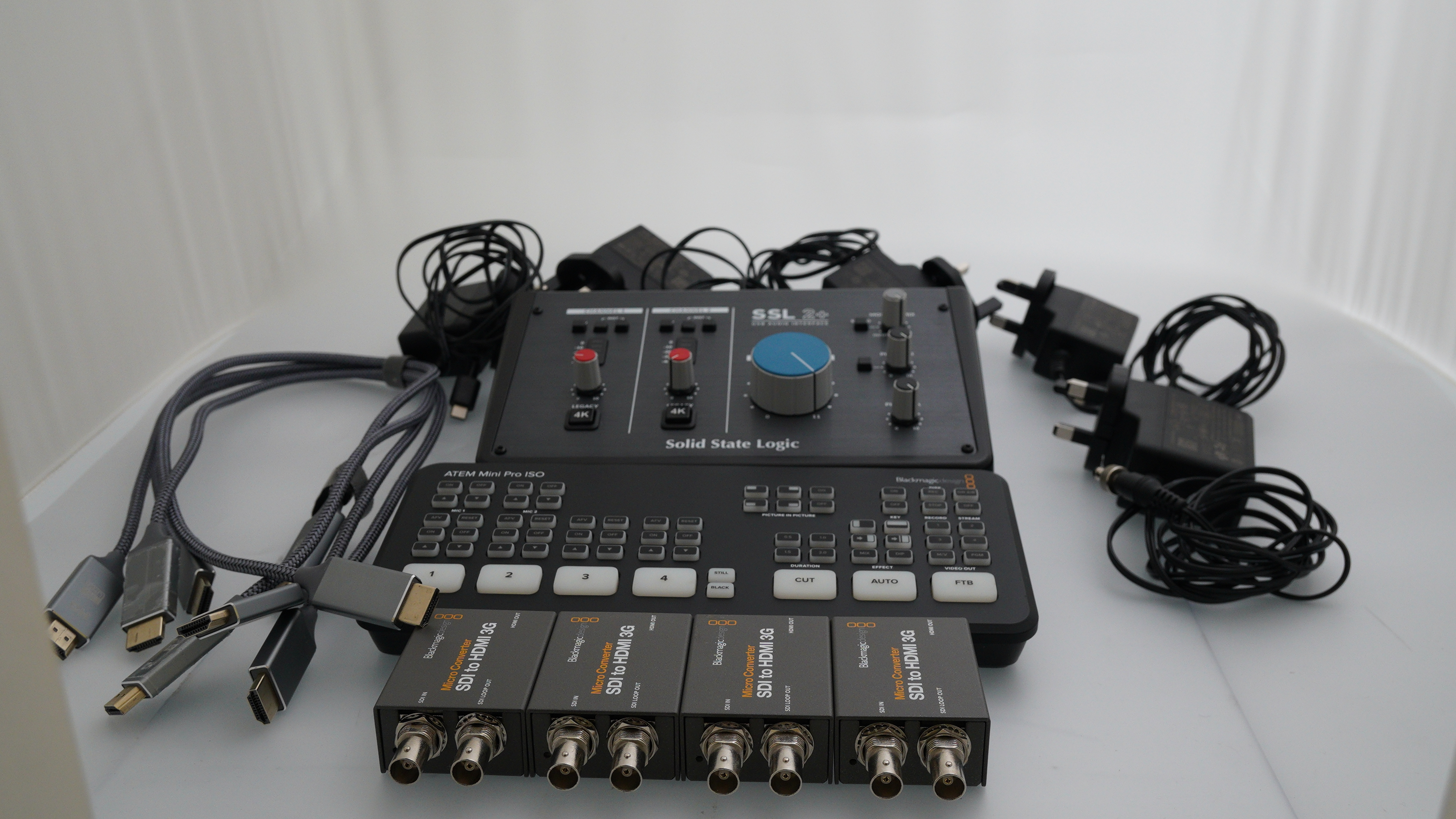 Blackmagic atem mini pro streaming setup with accessories
