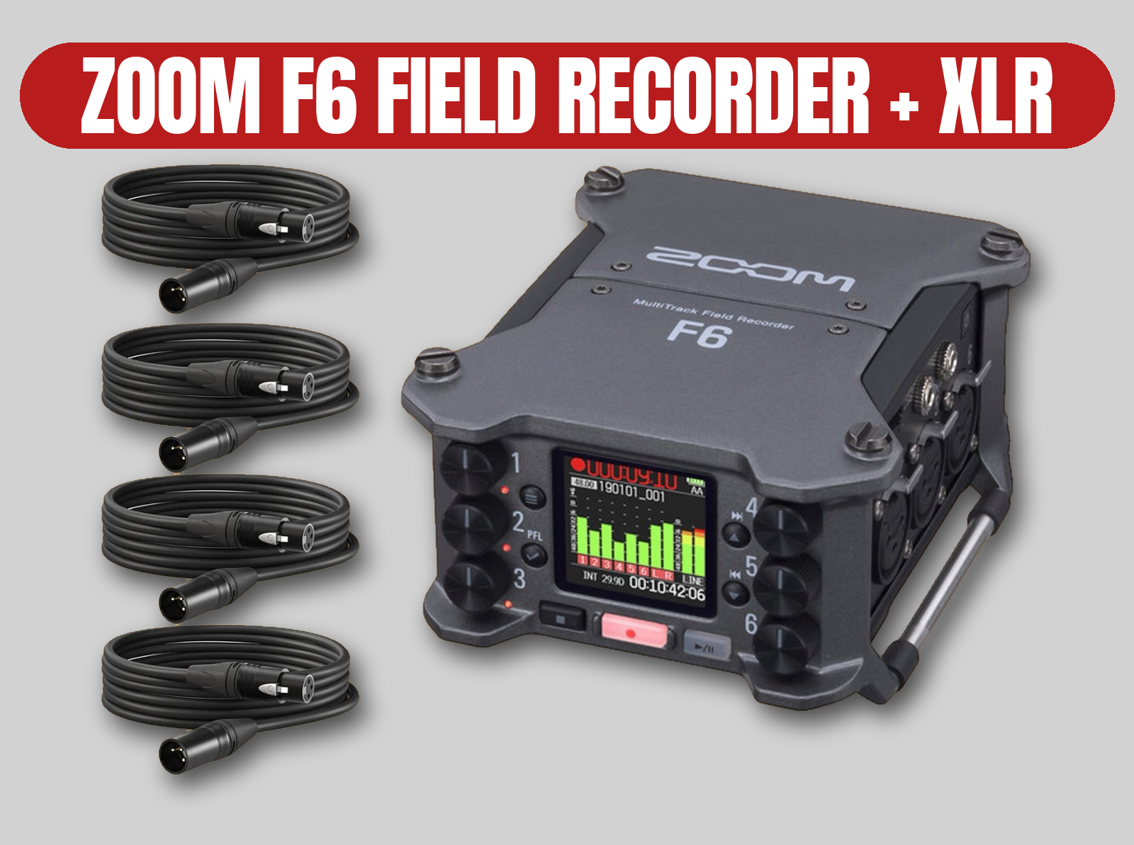 Zoom f6 field recorder | 6-channel pro audio recorder / multitrack mixer / xlr cables (h6, f8n, dr-70d)