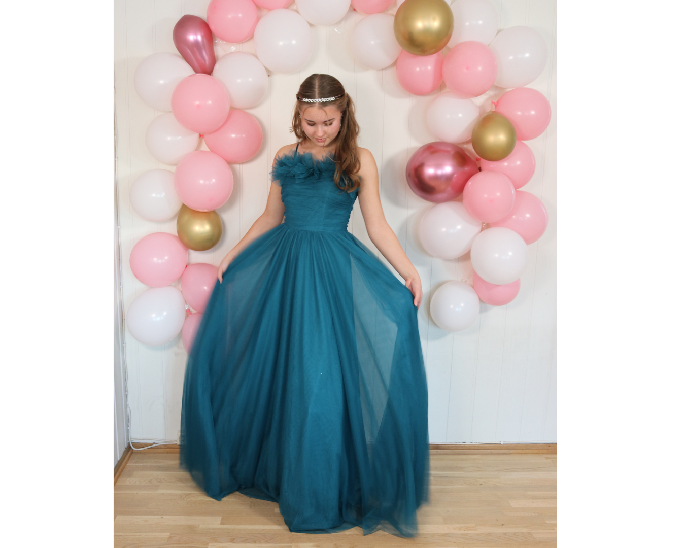 Ballkjole i tyll, farge teal