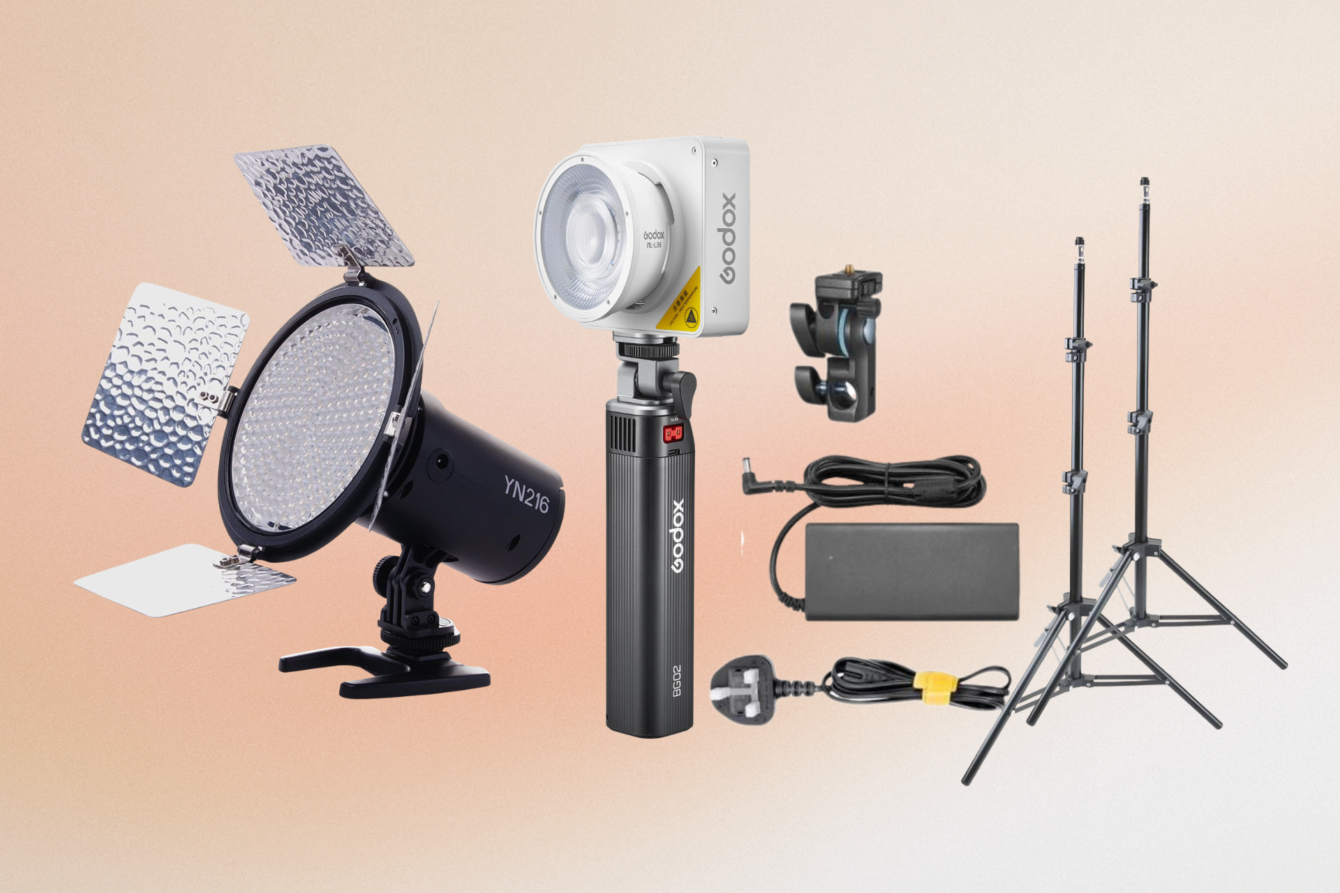 Mobile 2-light led interview & podcast lighting kit (+ stands & battery)