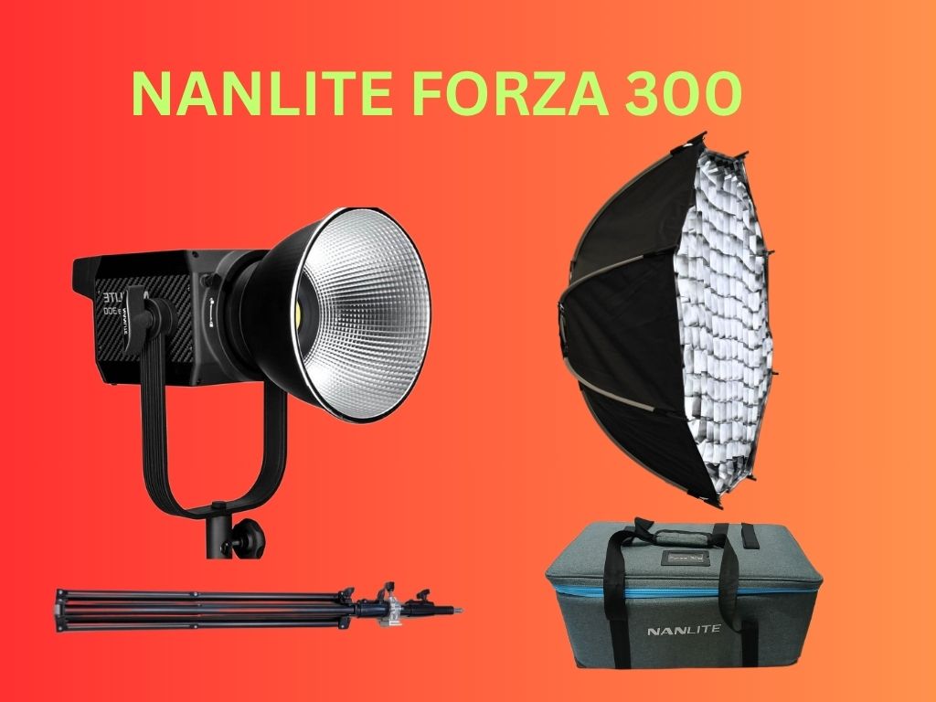 Nanlite forza 300 video light with 90cm softbox grid (quick release!)