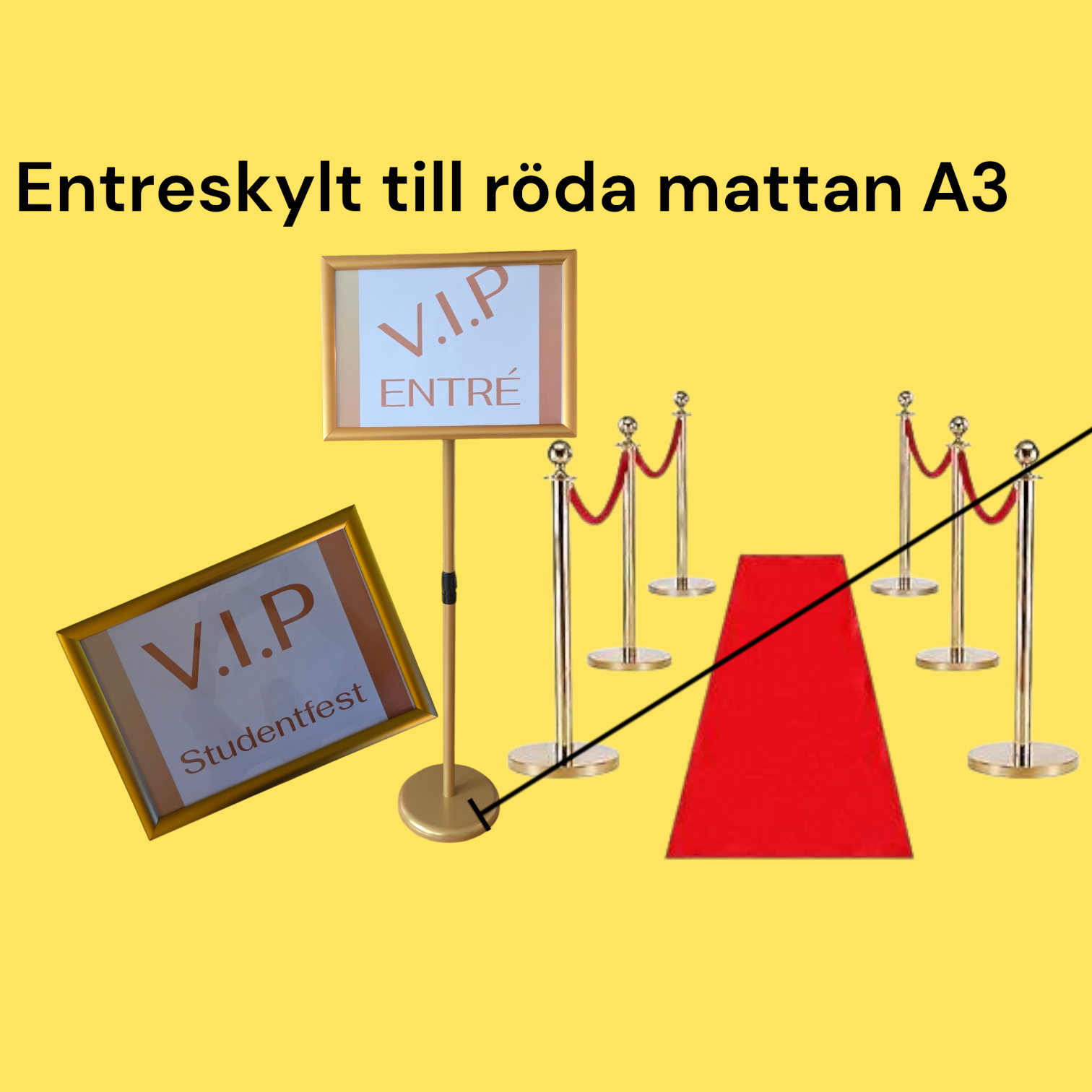 Entréskylt på fot i guldfärg  a3