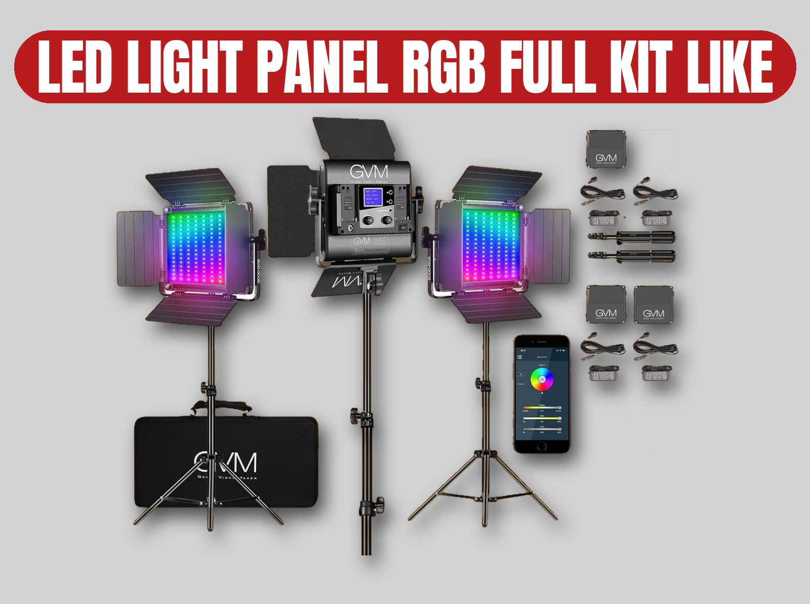 Gvm led rgb light panel kit (3x) | full kit / aputure alternative / studio lighting