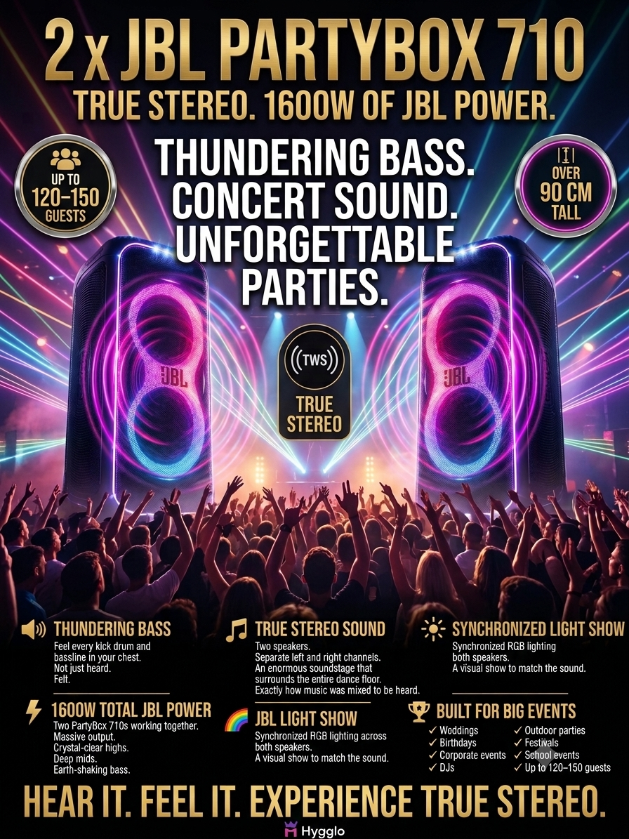 2× jbl partybox 710 | partyhögtalare/festhögtalare | true stereo | 1600w | party speaker 