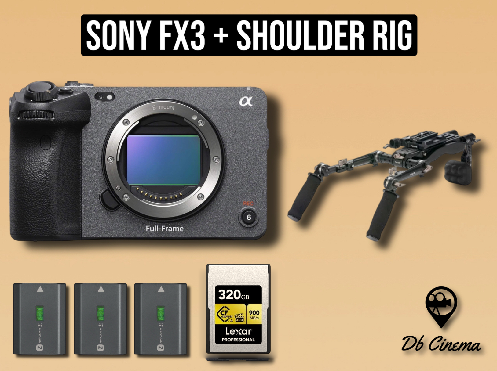 Sony fx3 fx 3 cinema camera 4k + shoulder rig tilta + batteries + sd card 