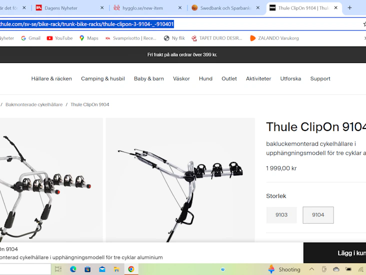 Cykelhållare bakluckemonterad thule clip on 9104