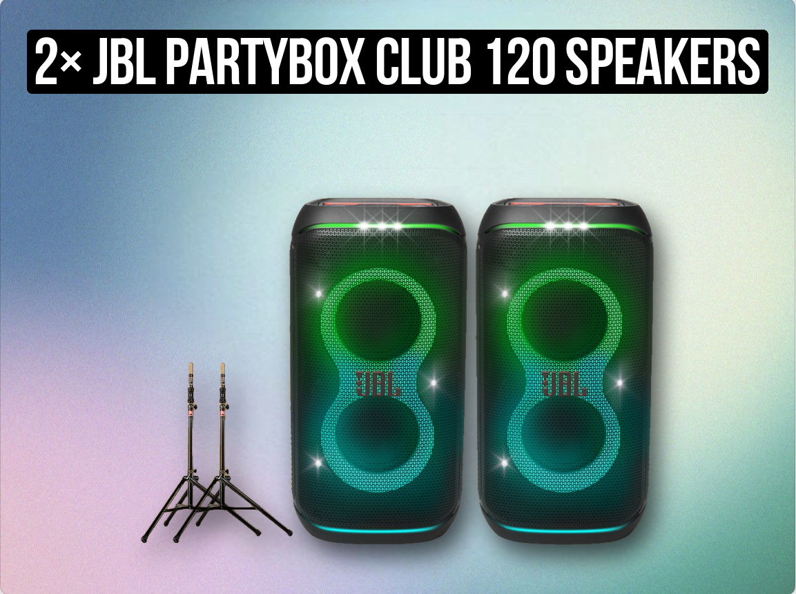 2× jbl partybox club 120 speakers | portable bluetooth party speaker pair + bass boost + rgb light show + 2× stands (like jbl partybox 310 / partybox 710) 