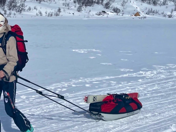 Fjellpulken x country med praktisk sekk