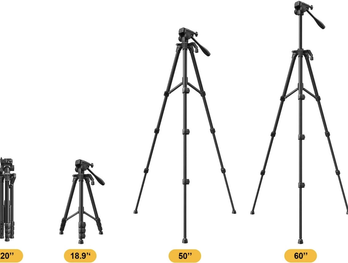 Compact travel tripod – 60” adjustable height for phone/camera