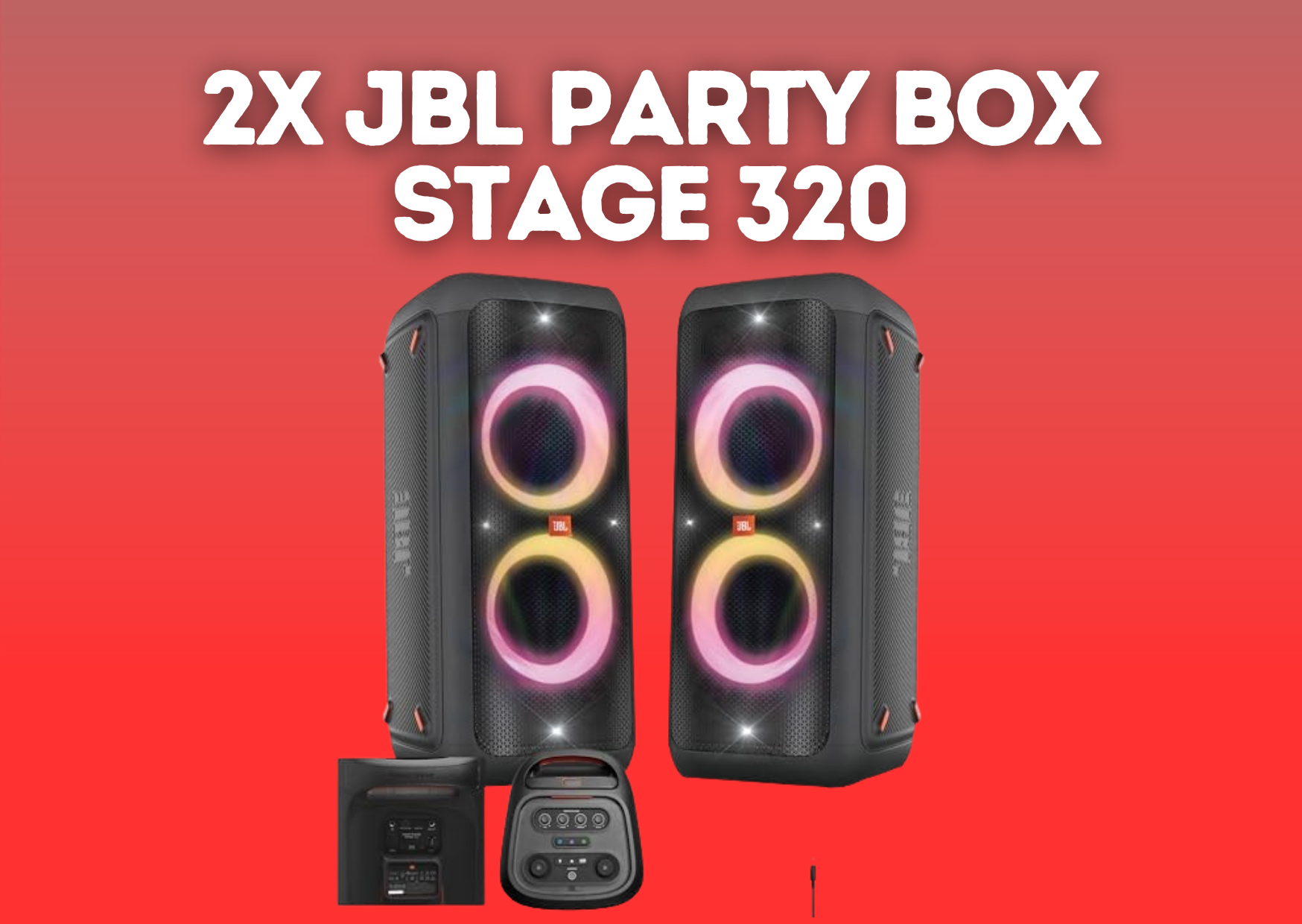 2x jbl partybox 320 portable bluetooth party speaker with wheels and telescopic handle, party