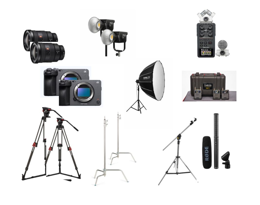Interview equipment package (2 x sony fx3 cameras, lenses, lights, mics)