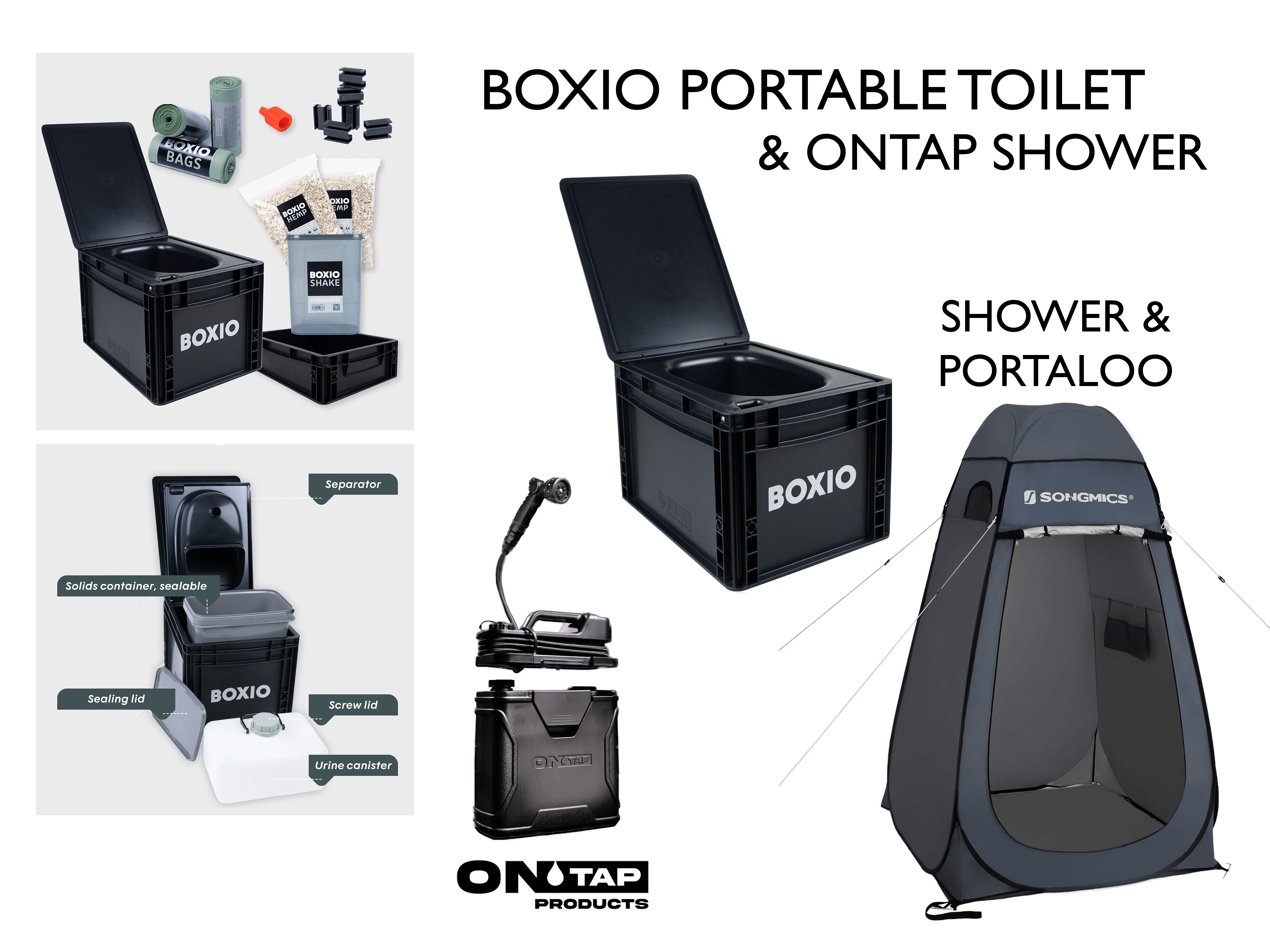 Camping shower washroom toilet off grip water boxio