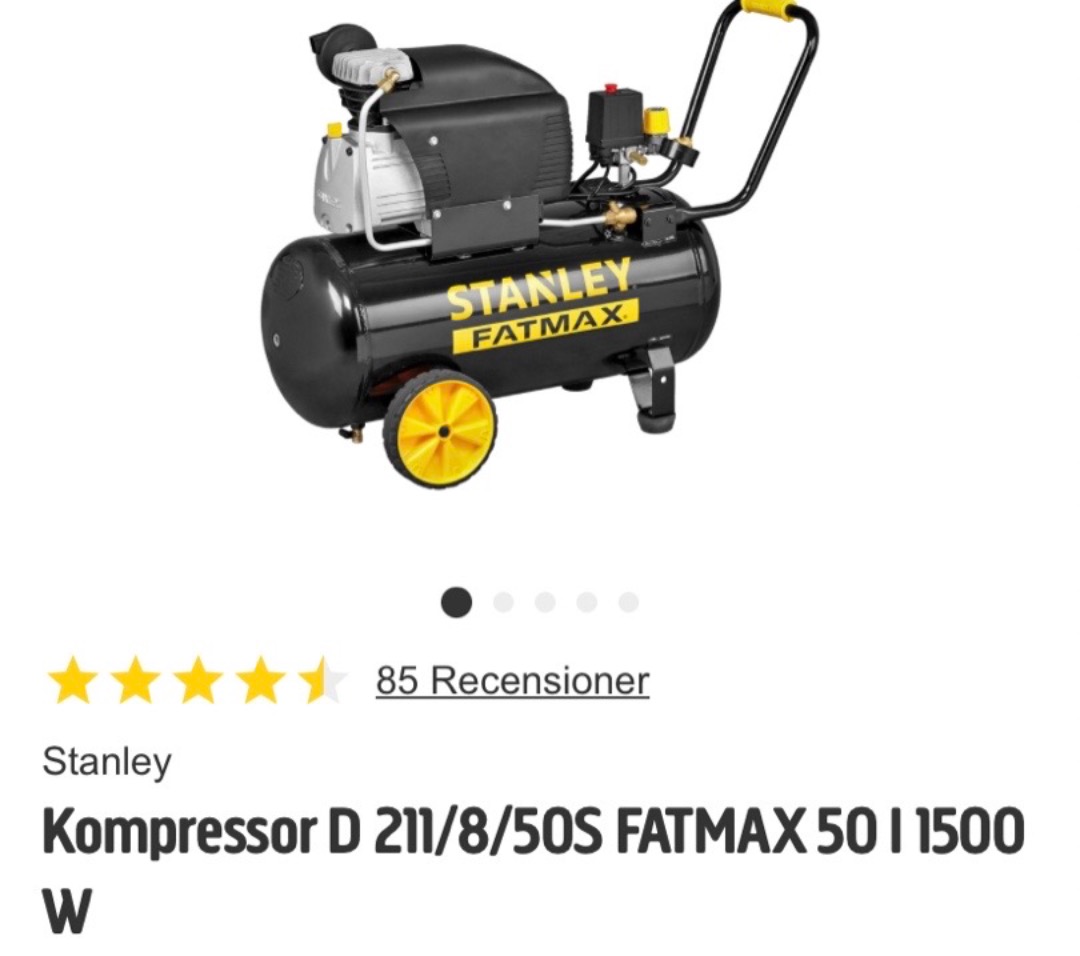 Stor kompressor från kvalitetsmärket stanley.