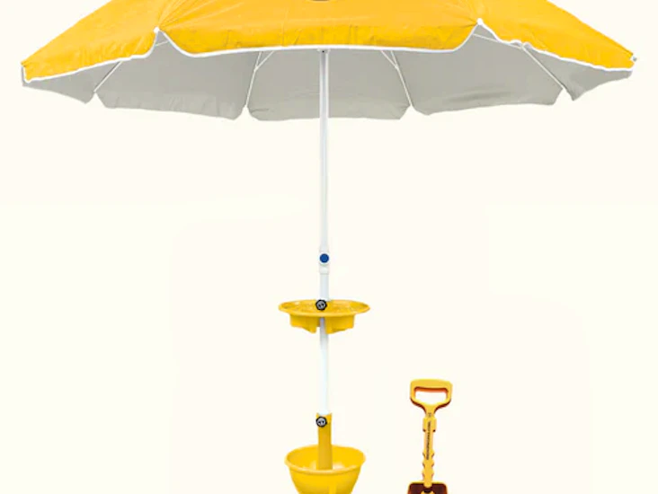 Beach umbrella with sand anchor, table, and carry bag. wind resistant to 25mph. (sunset orange)