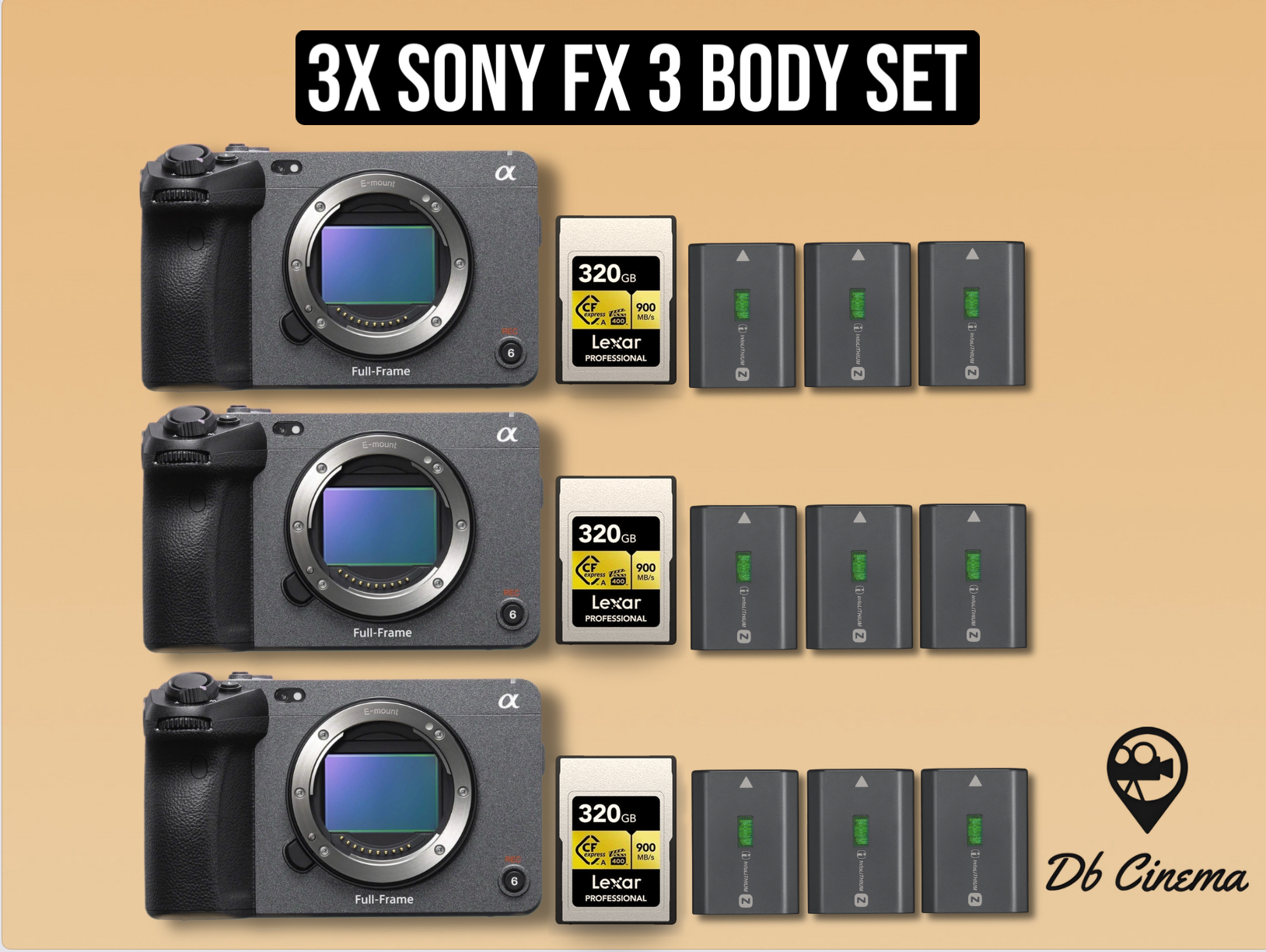 3x sony fx3 full frame cinema camera 3-body kit | professional 4k video camera set with cards & batteries (like “sony fx6 / a7siii”) fx 3 fx3 