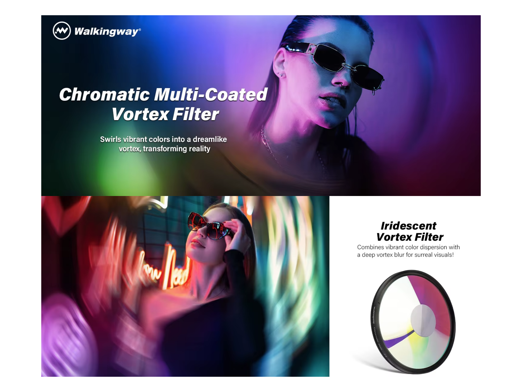  prism fx filters, (iridescent halo) handheld, kaleidoscope, diopter, lens, dream, mist, vnd, ghost, split, linear