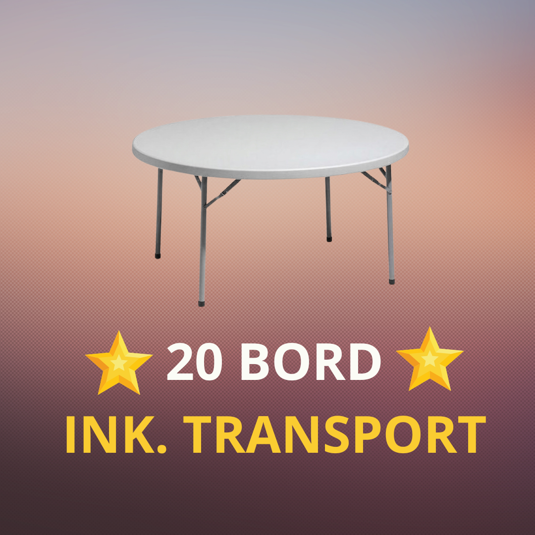 20 runda bankettbord  - paketpris ⭐ (inklusive transport)